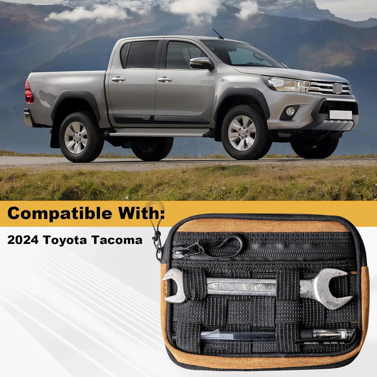 BESTAOO Center Console Hidden Organizer Bag Compatible with 2024 2025 Toyota Tacoma Interior Accessories Armrest Storage Secret Compartment Bag (Orange)