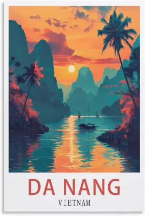BEXYQVRI Vietnam Da Nang Vintage Travel Poster 12x18inch(30x45cm) Canvas Wall Art Print Picture Paintings for Living Room Bedroom Decor