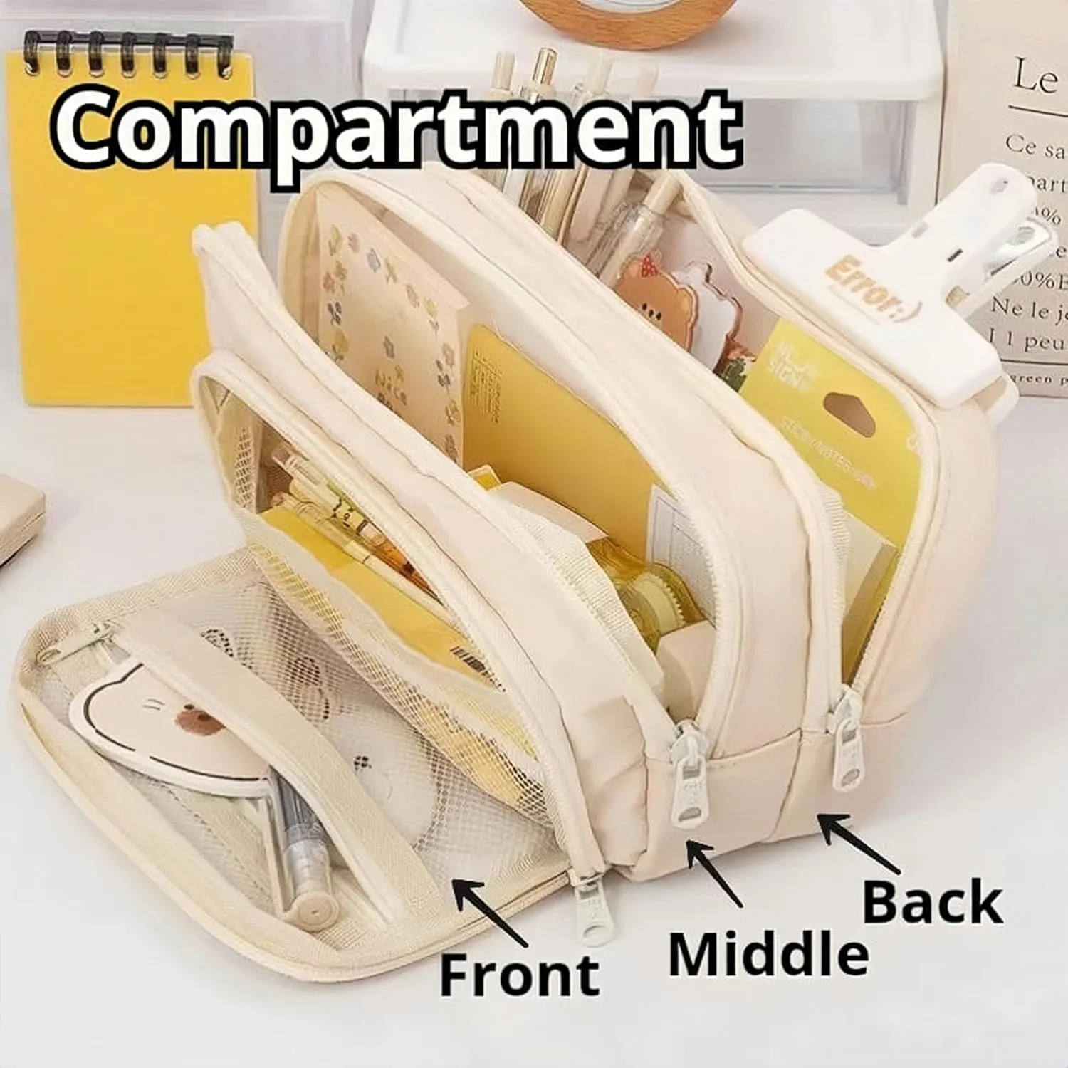 Big Capacity Pencil Case 3 Compartments Large Pencil Pouch Pen Bag Pencil Box Holder Organizer Simple Storage Aesthetic Stationery Cosmetic for Adults Men Women Office Essentials (Pink)