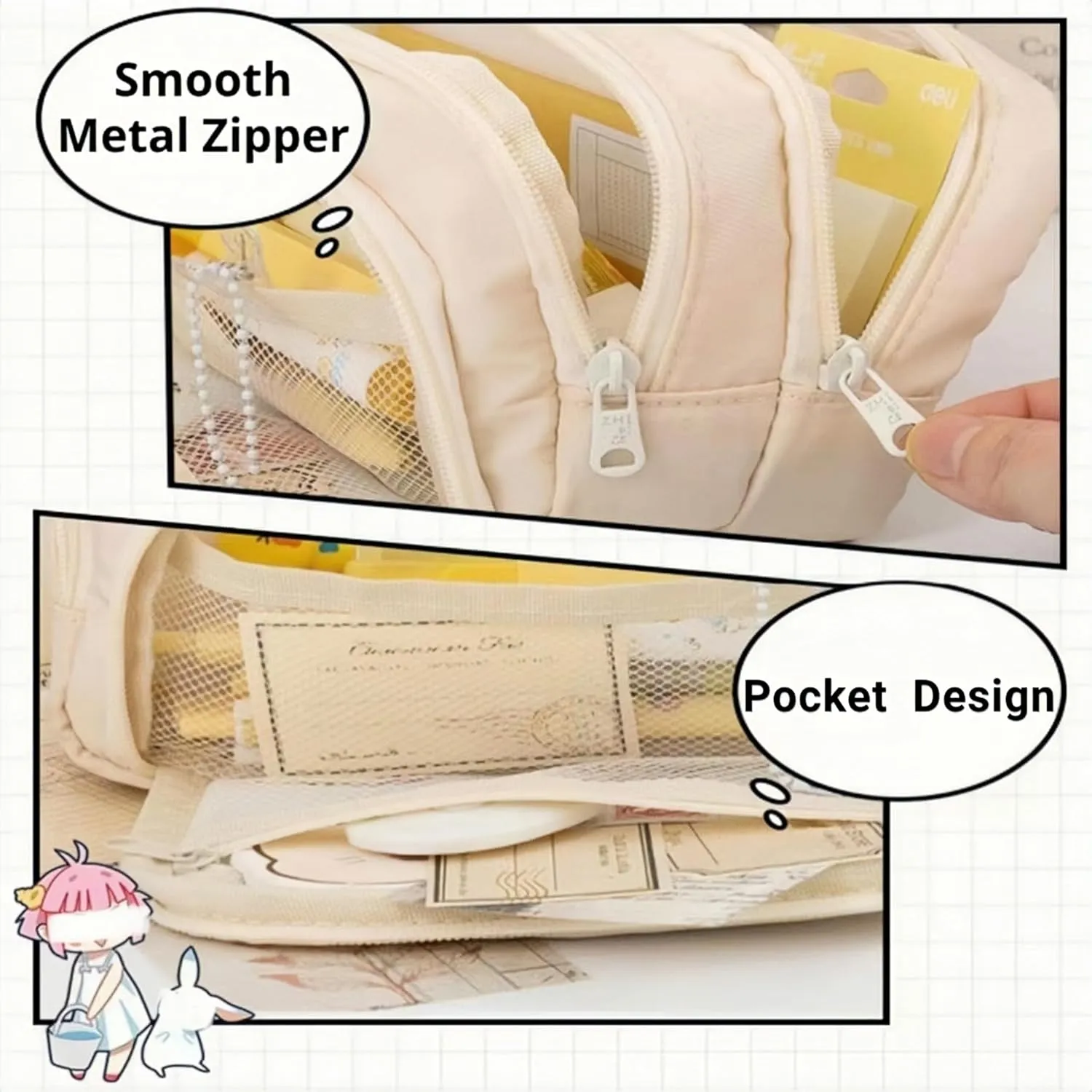 Big Capacity Pencil Case 3 Compartments Large Pencil Pouch Pen Bag Pencil Box Holder Organizer Simple Storage Aesthetic Stationery Cosmetic for Adults Men Women Office Essentials (Pink)