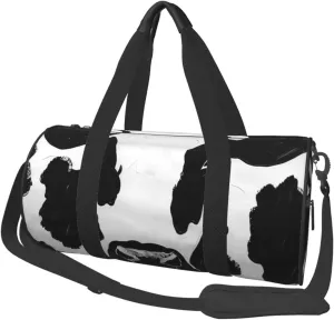 Black and White Cow Print Printed Sports Gym Bag for Men Women Foldable Duffel Bag Carry On Weekender Bag for Travel Sports