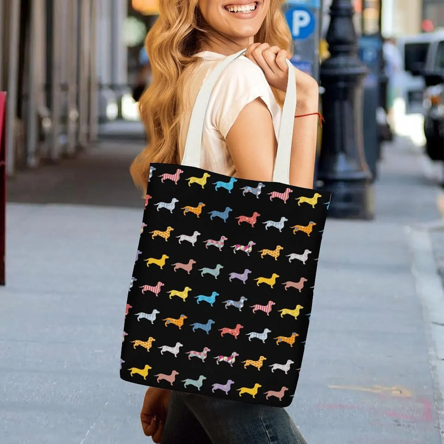 Black And White Piano Keys with Musical Notes Large Capacity Stylish Canvas Tote Bag