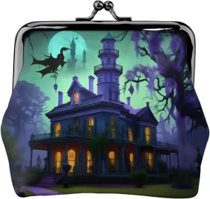 Black Haunted Mansion print Coin Purse, Mini Change Purse for Women Small Coin Purse for Credit Card ID Key