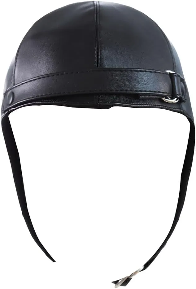Black Leather Hood Masks Helmet Hollow Face Head Cover Masquerade Stage Props Headgear Aviator Hat Headhood Club Costume Party for Women Men