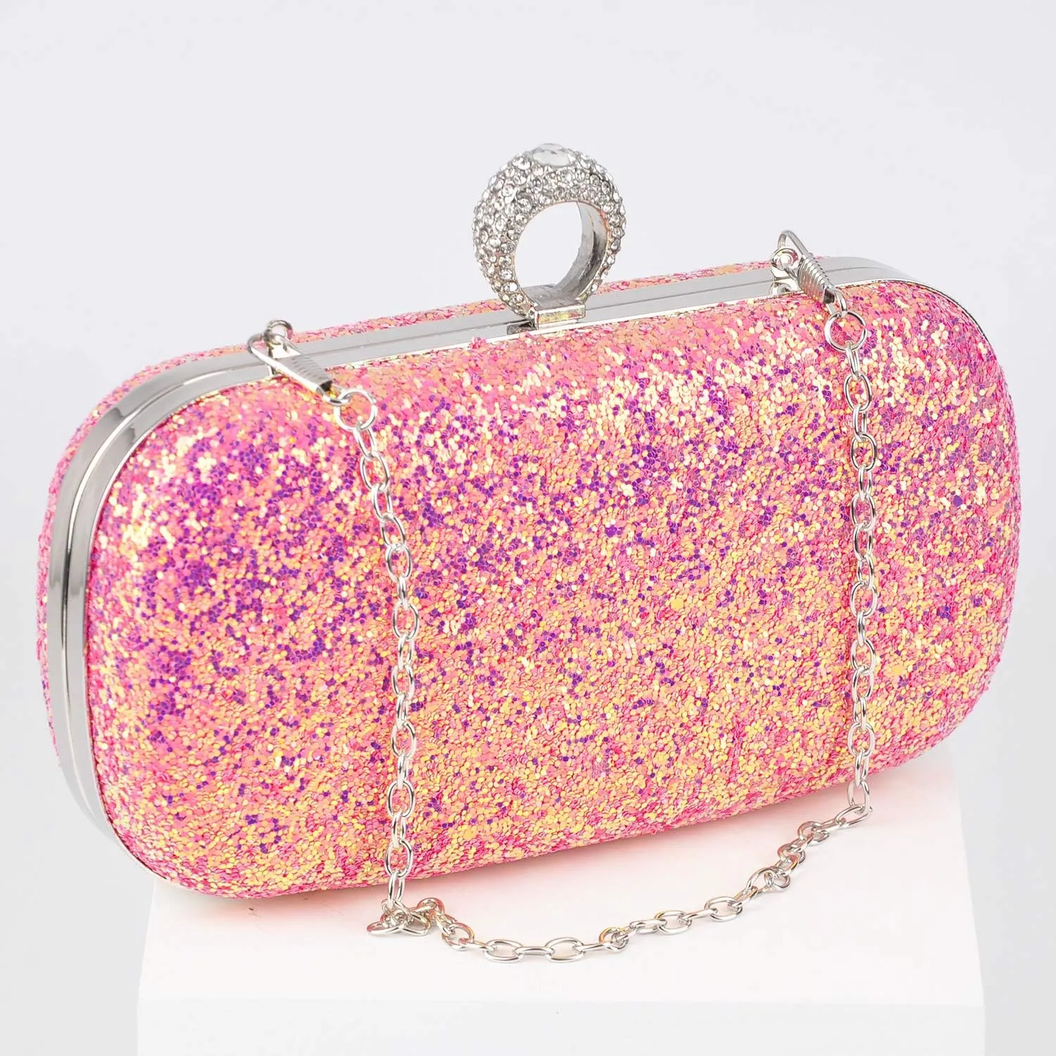 Black Pink Evening Bags Glitter And Clutches for Women Dance Wedding Party With Two Chain Strap