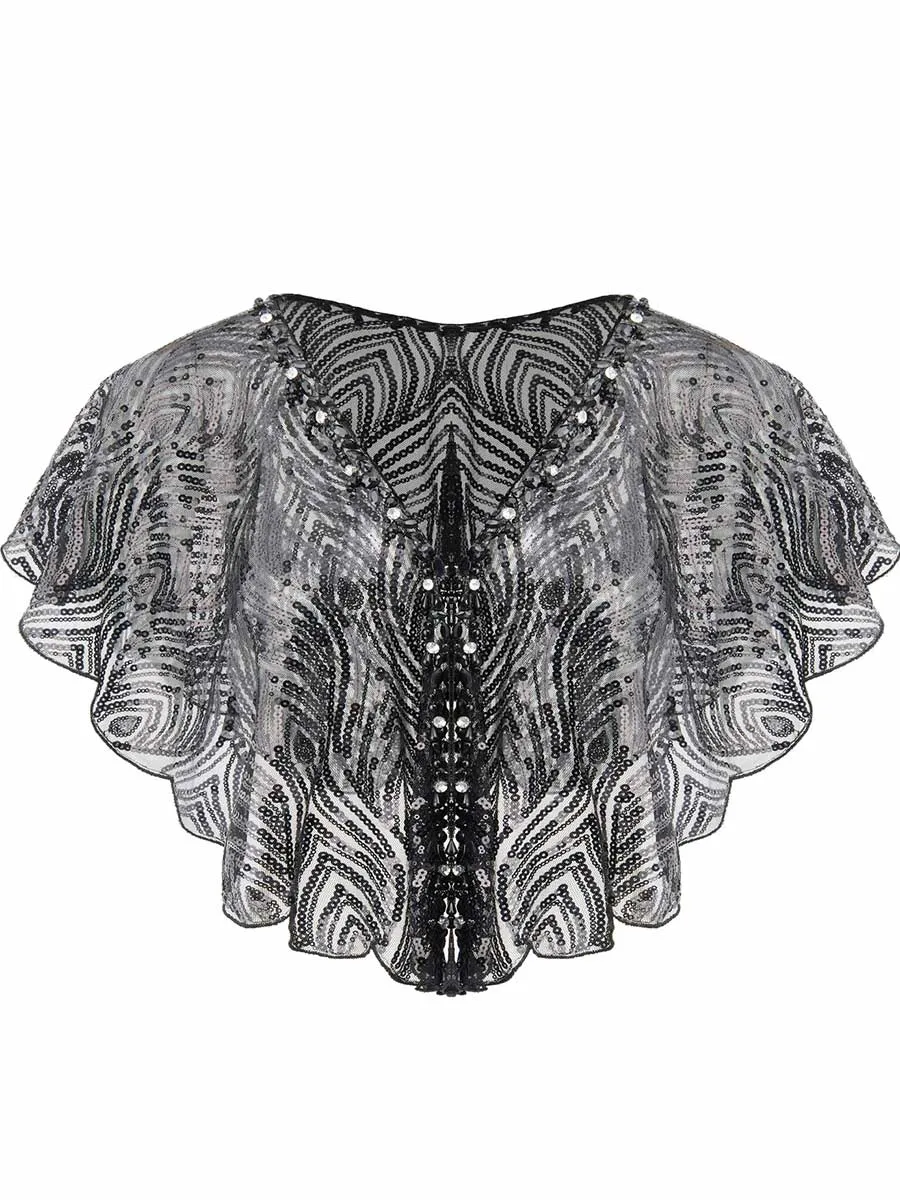 Black Sequin Cape Mesh Cover-Up