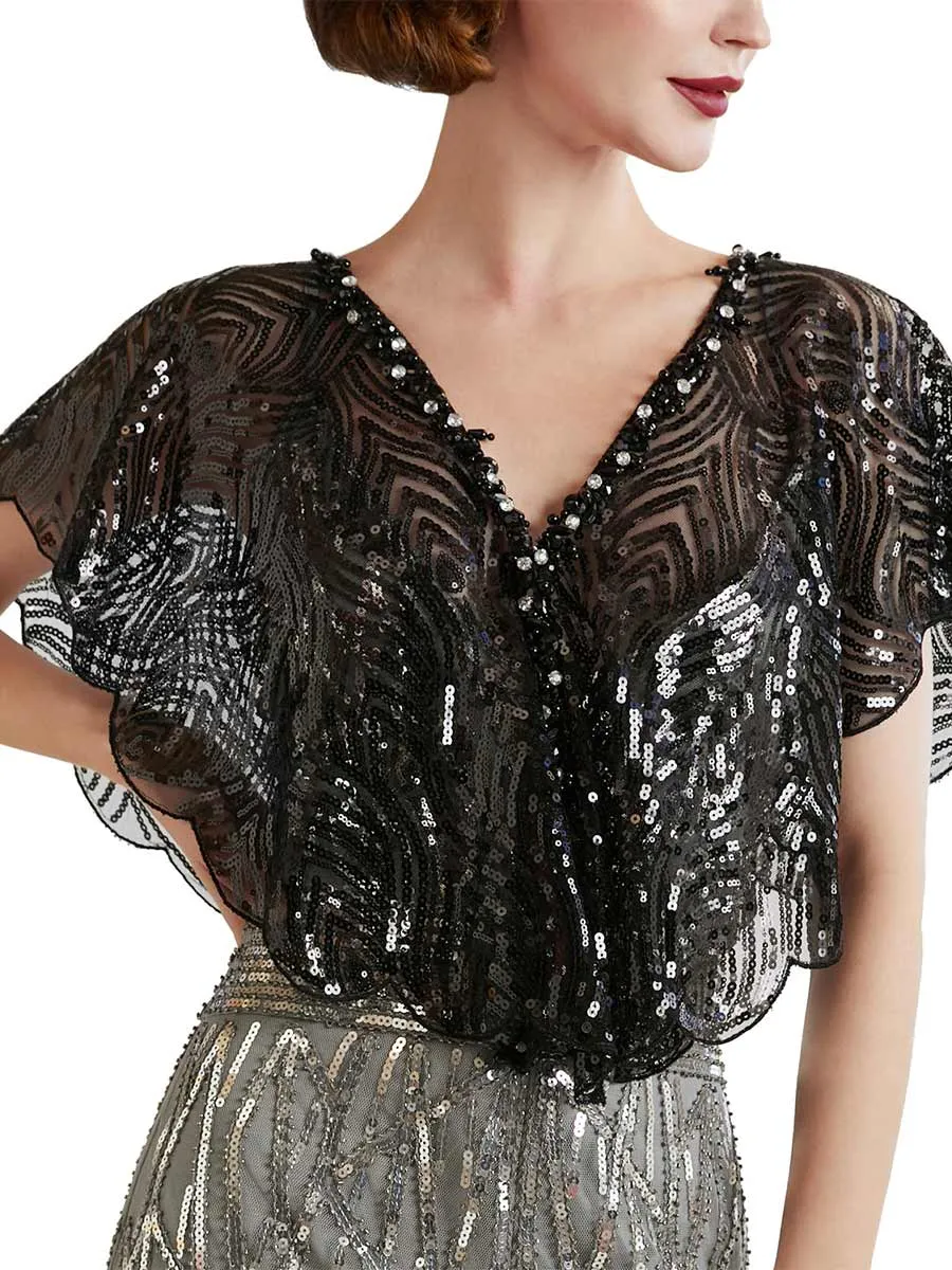 Black Sequin Cape Mesh Cover-Up