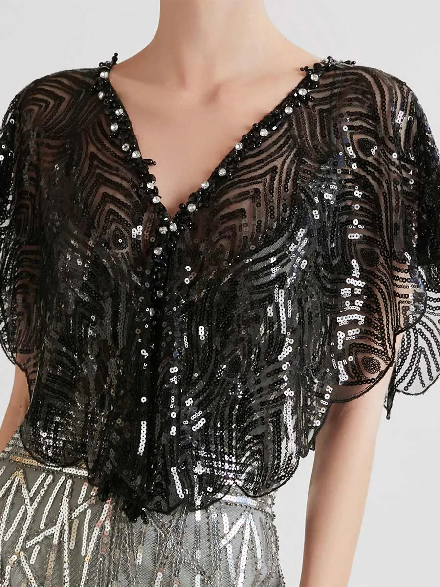 Black Sequin Cape Mesh Cover-Up