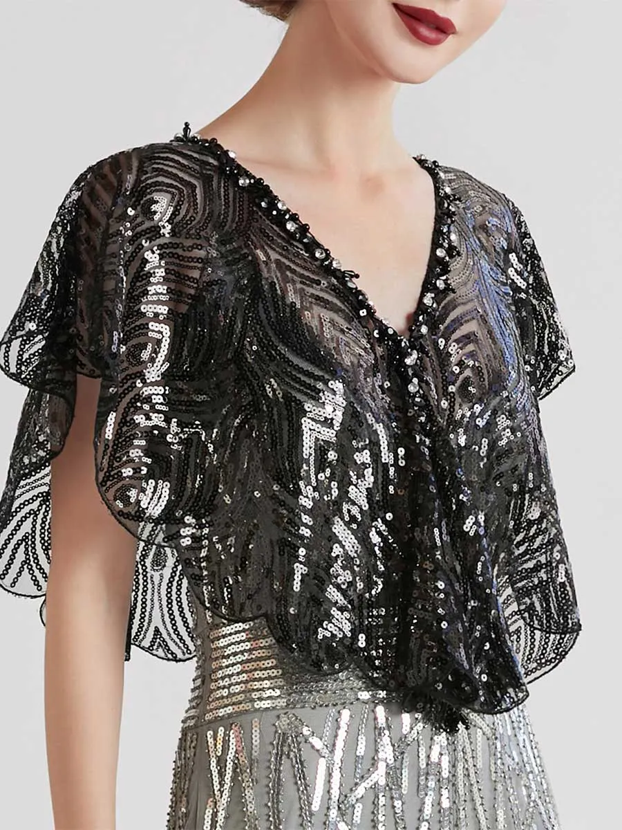 Black Sequin Cape Mesh Cover-Up