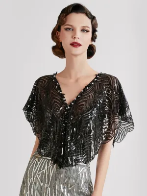 Black Sequin Cape Mesh Cover-Up