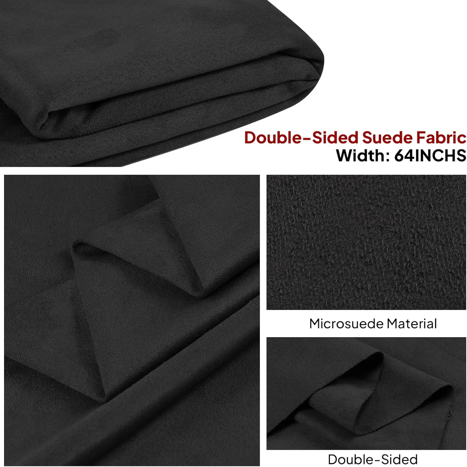 Black Suede Fabric Double-Side Upholstery Suede Material 64" Wide by 96" Soft Smooth for Cushion Sofa Pillows Repair, Car Headliner Replacement, Home Décor DIY Project