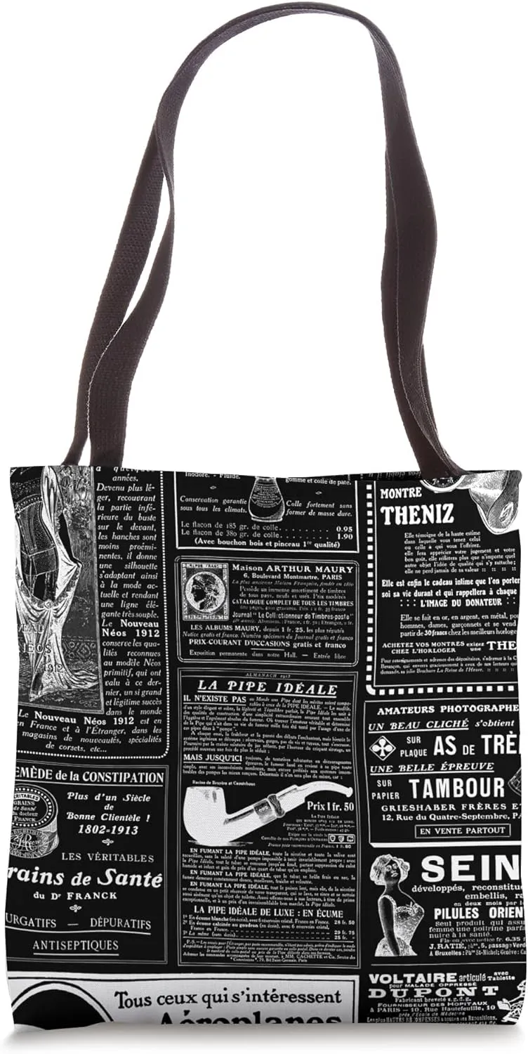 black white french antique newspaper victorian corset paris Tote Bag