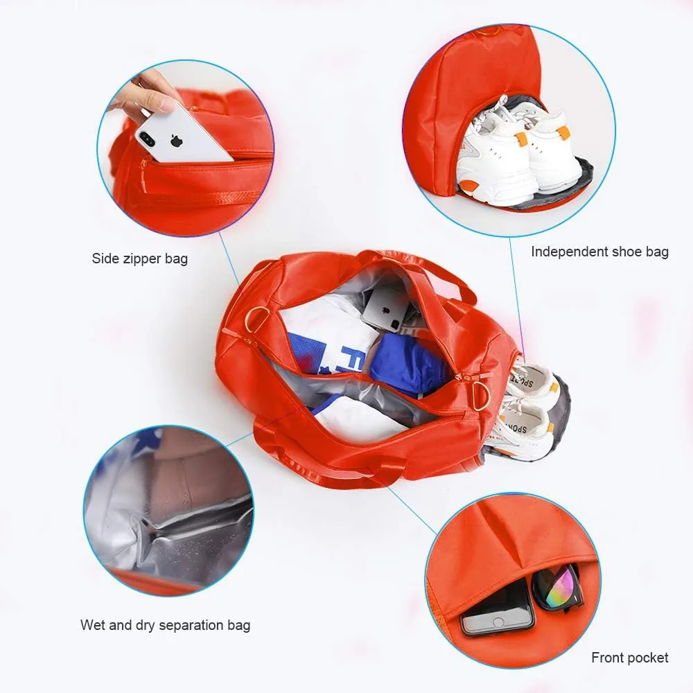 Blackwheel Sports Gym Bag With Shoe Bag Wet Bag Duffle Bag Waterproof Travel Bag for Women Cute Gym Bag Orange 29L