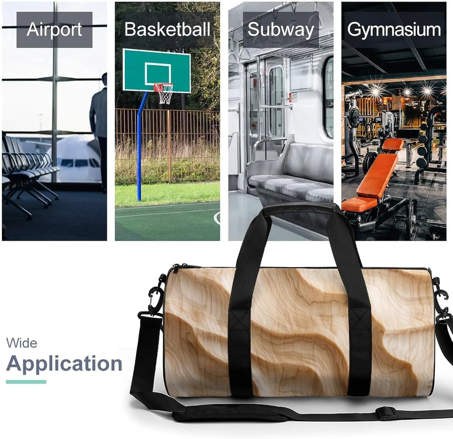 Blond Maple Wood Texture Travel Gym Bag for Women Men Cylindrical Duffle Bag Sport Workout Bag with Shoulder Strap