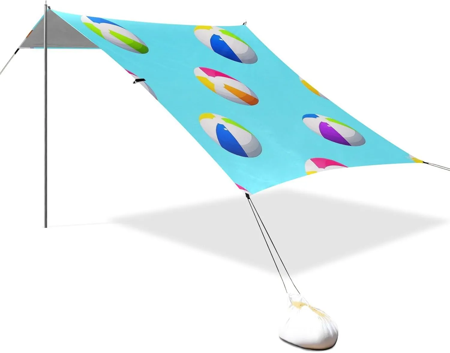 Blue Beach Ball Summer Designed UPF50  Protection Foldable Beach Canopy Waterproof Large Portable Sun Shelter with Sandbags & Sand Shovel for Family Trips, Picnics & Camping tapete para Playa
