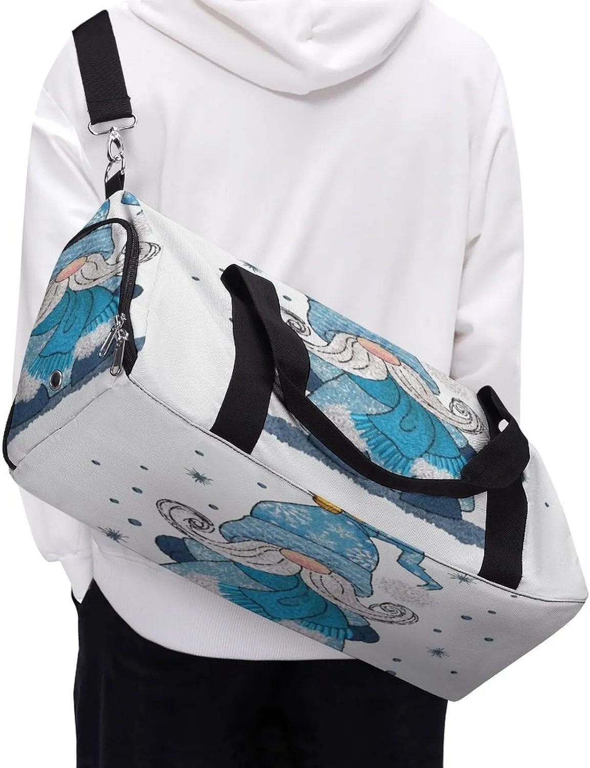 Blue Gnome Butterfly Watercolor Duffel Bag for Men Women with Shoe Compartment Waterproof Gym Travel