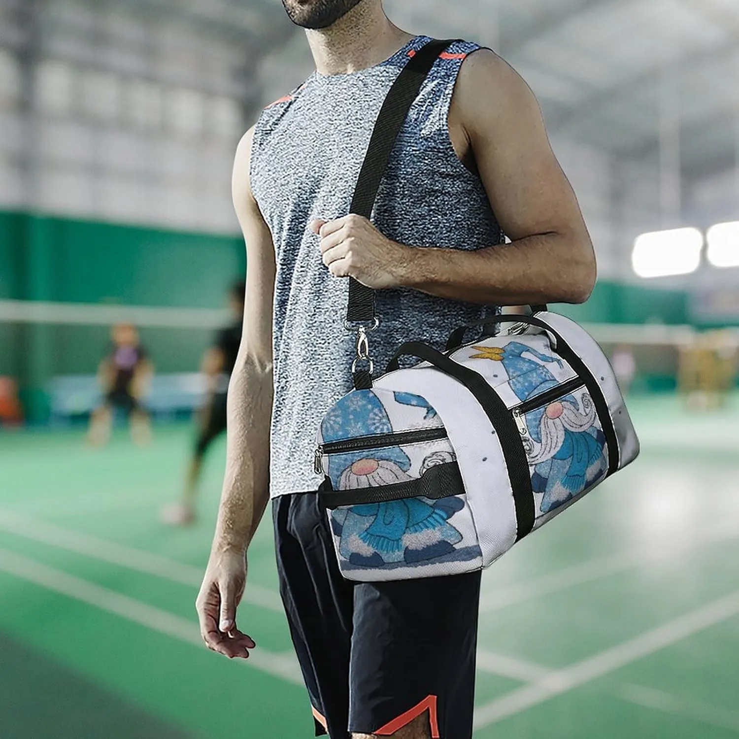 Blue Gnome Butterfly Watercolor Duffel Bag for Men Women with Shoe Compartment Waterproof Gym Travel