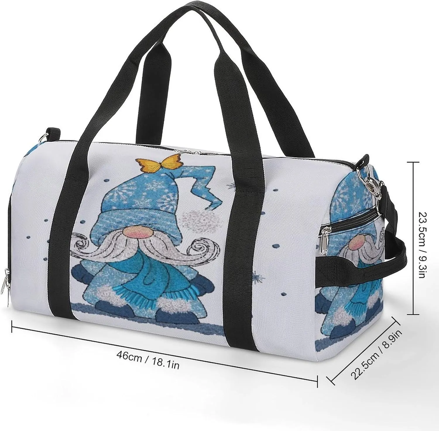 Blue Gnome Butterfly Watercolor Duffel Bag for Men Women with Shoe Compartment Waterproof Gym Travel