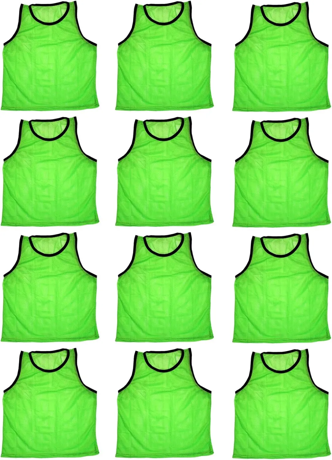 BlueDot Trading 12 Adult Mens Womans Unisex Sports Pinnie Scrimmage Training Vest, Nylon Mesh for Team Practice - For Soccer, Field Hockey, Lacrosse, Football, Basketball, COLOR: Green (12 Pack)