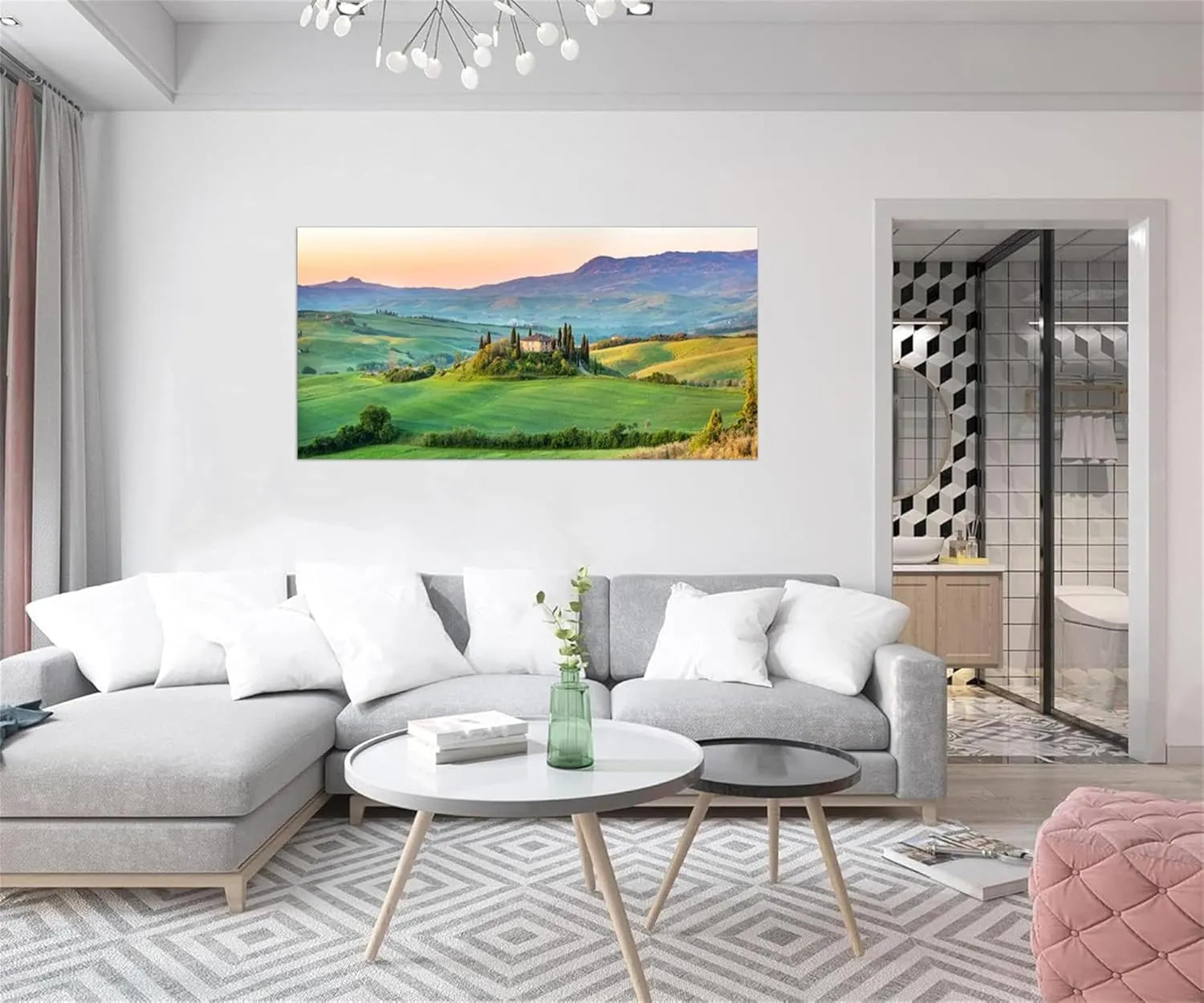 BMZFYBS Landscape Wall Art Picture-Prairie Tree-Scenery Canvas Prints-Nature Painting for Modern Living Room Bedroom Home Decor 70x140cm27x55in Unframed