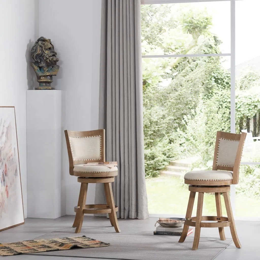 Boraam Melrose Counter Stool, 24-Inch, 1-Pack, Driftwood Wire-Brush and Ivory