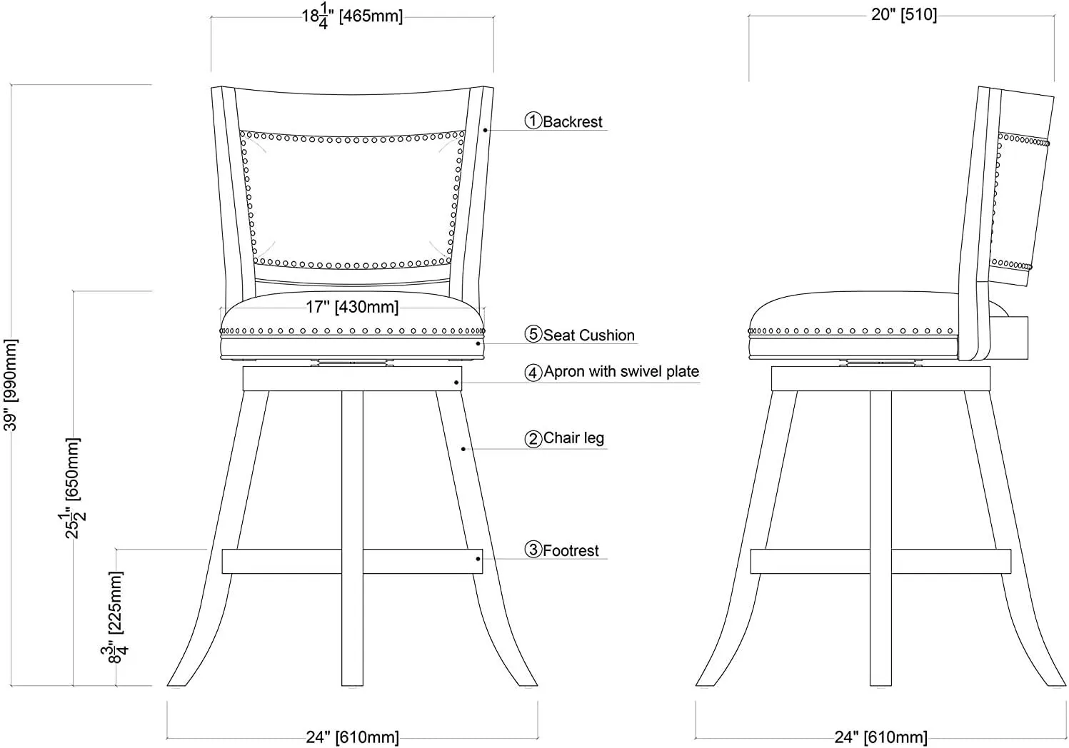 Boraam Melrose Counter Stool, 24-Inch, 1-Pack, Driftwood Wire-Brush and Ivory