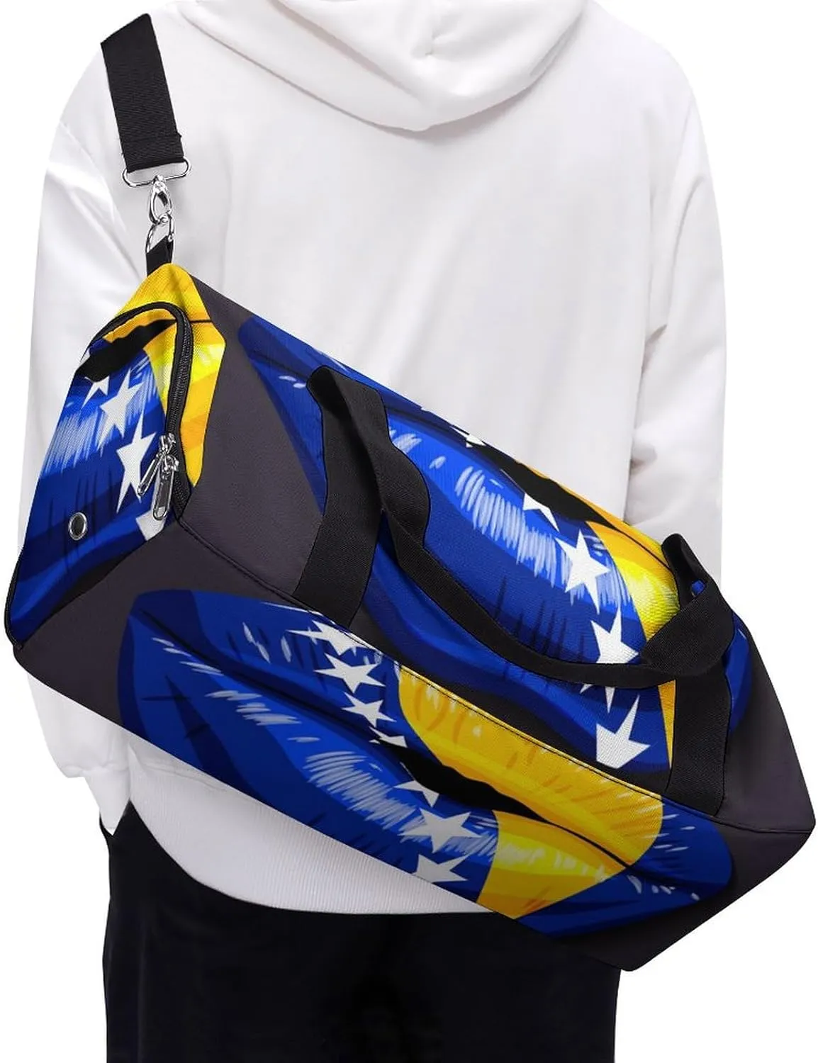 Bosnia Herzegovina Flag Lips Gym Bag for Women Men Lightweight Duffel with Shoe Compartment Weekender