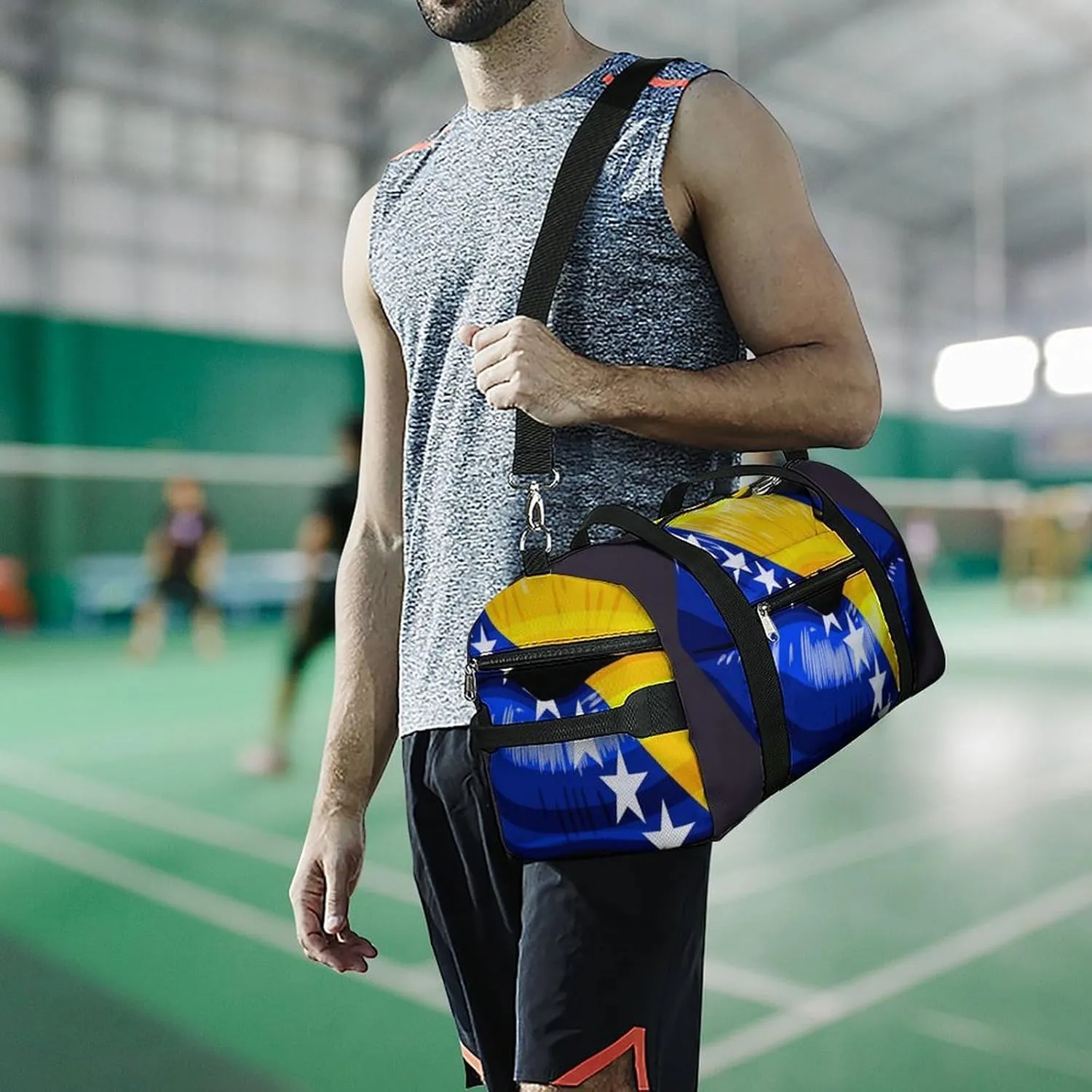 Bosnia Herzegovina Flag Lips Gym Bag for Women Men Lightweight Duffel with Shoe Compartment Weekender