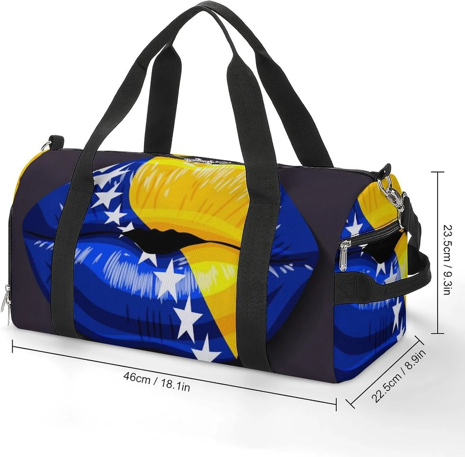 Bosnia Herzegovina Flag Lips Gym Bag for Women Men Lightweight Duffel with Shoe Compartment Weekender