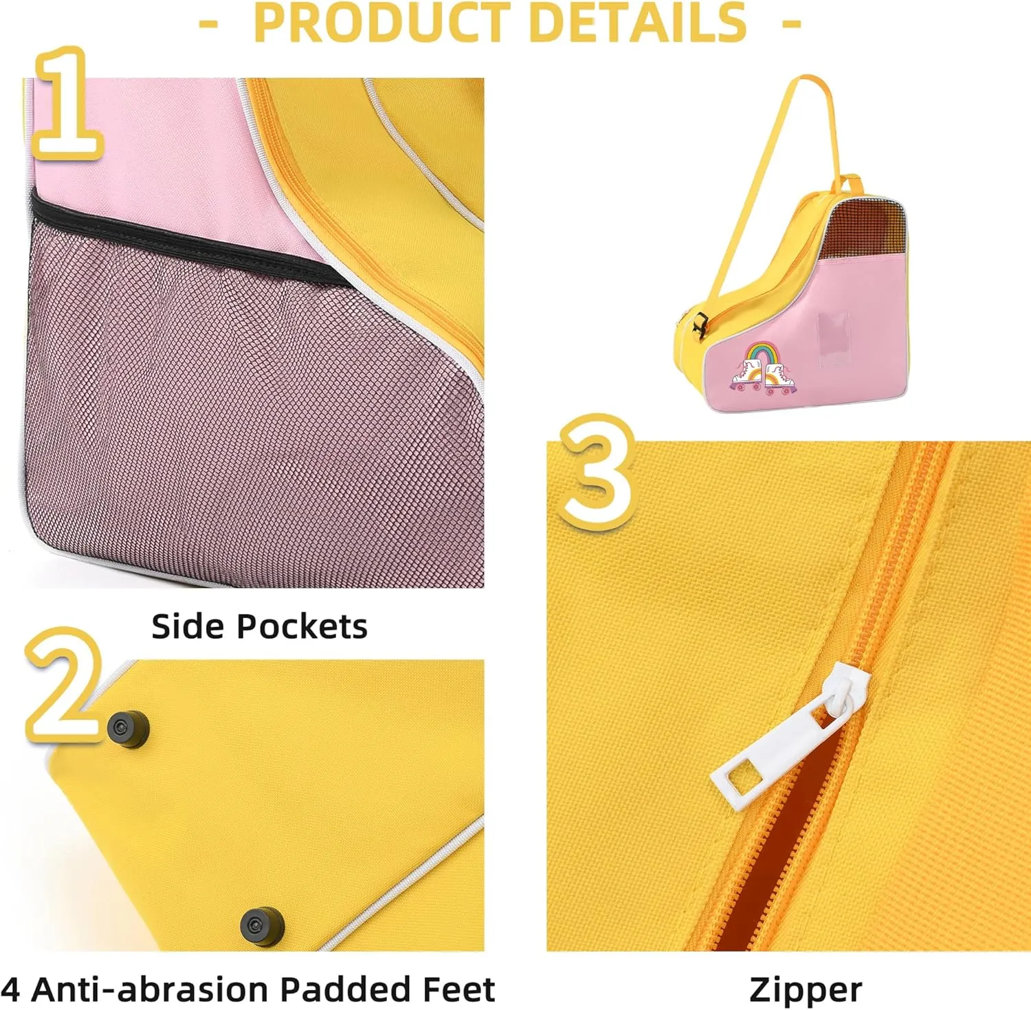 Boulder Bee Roller Skate Bag, Ice Skate Bag for Women with Adjustable Shoulder Strap, Shoe Bag for Ice Skating/Inline Skates, for Both Kids and Adults
