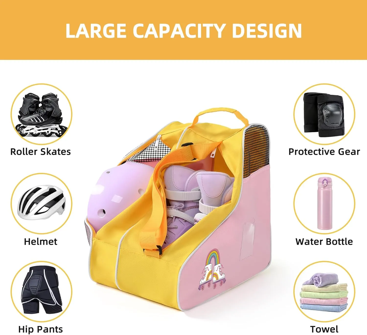 Boulder Bee Roller Skate Bag, Ice Skate Bag for Women with Adjustable Shoulder Strap, Shoe Bag for Ice Skating/Inline Skates, for Both Kids and Adults