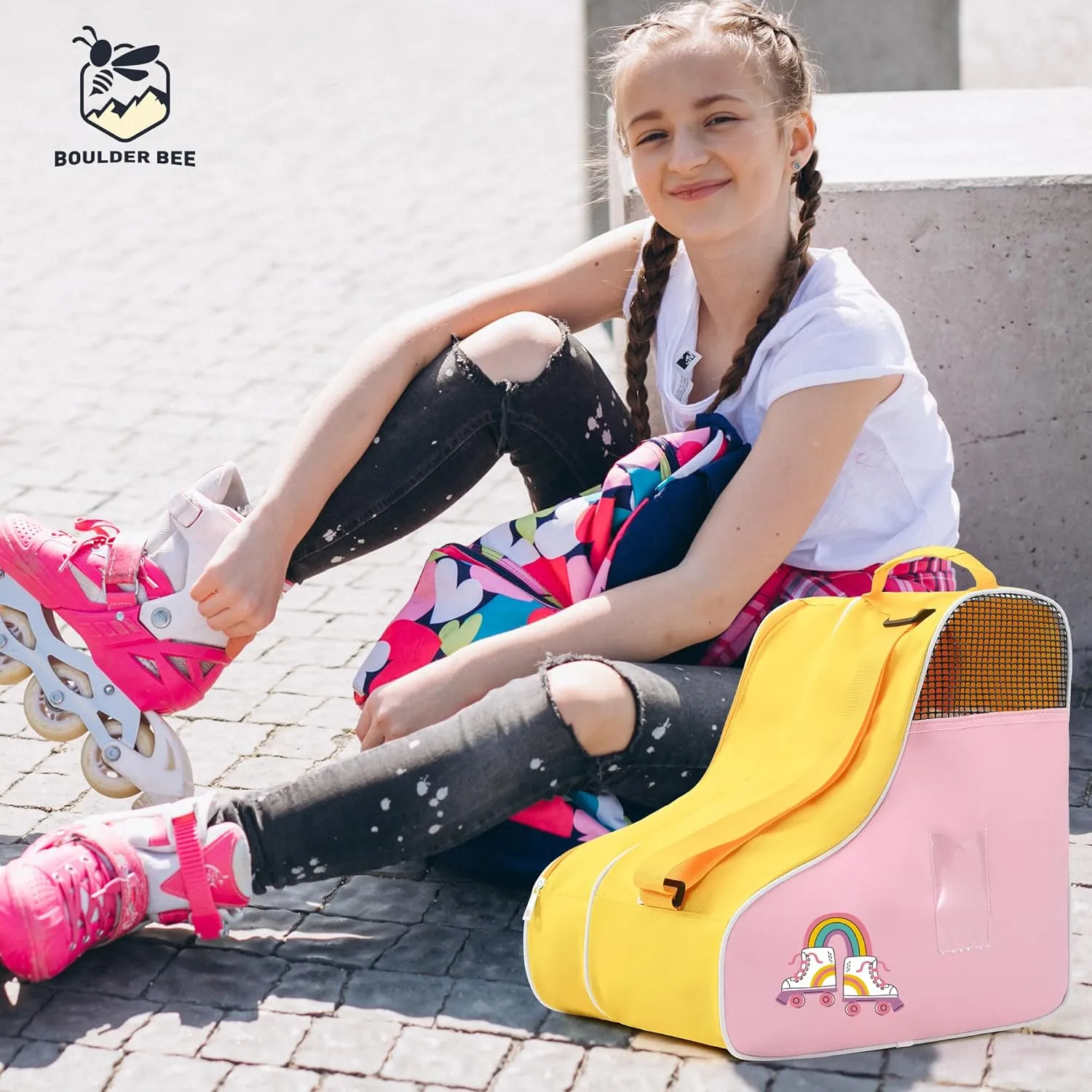Boulder Bee Roller Skate Bag, Ice Skate Bag for Women with Adjustable Shoulder Strap, Shoe Bag for Ice Skating/Inline Skates, for Both Kids and Adults