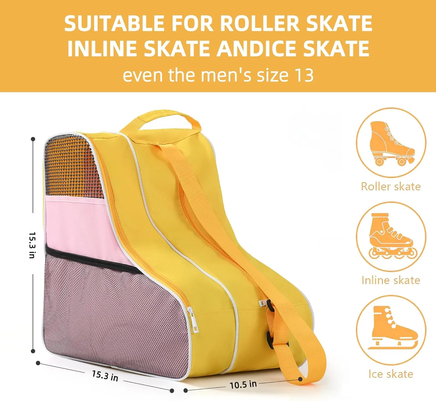 Boulder Bee Roller Skate Bag, Ice Skate Bag for Women with Adjustable Shoulder Strap, Shoe Bag for Ice Skating/Inline Skates, for Both Kids and Adults