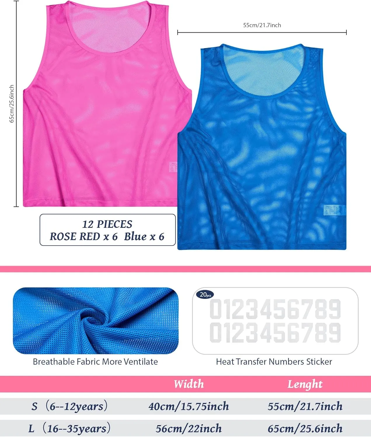 Boyiee Pinnies Scrimmage Vests, Nylon Mesh Team Practice Jersey Youth Pinnies for Sports Basketball Soccer Football