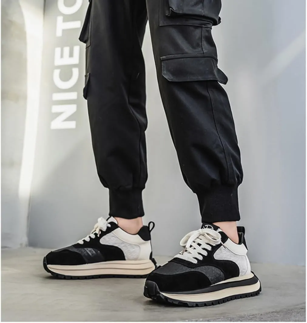 Breathable Comfortable Non-Slip Work Shoes Casual Thick Sole Shoes for Men Lace-Up Chunky Platform Dad Sneakers