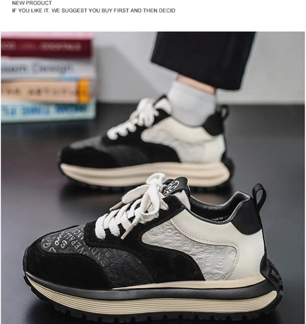 Breathable Comfortable Non-Slip Work Shoes Casual Thick Sole Shoes for Men Lace-Up Chunky Platform Dad Sneakers