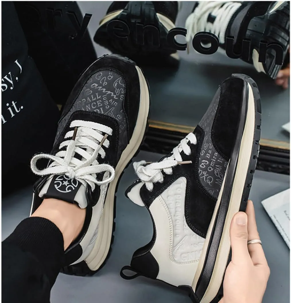 Breathable Comfortable Non-Slip Work Shoes Casual Thick Sole Shoes for Men Lace-Up Chunky Platform Dad Sneakers