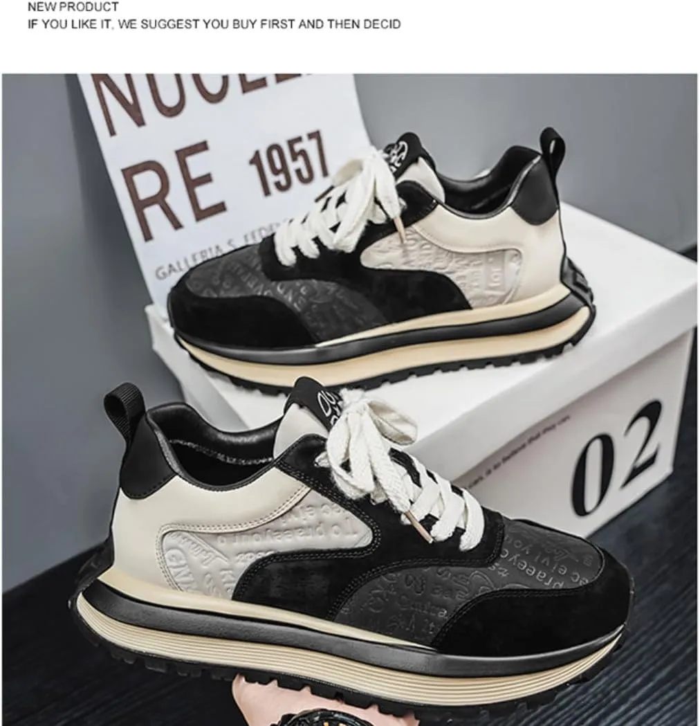 Breathable Comfortable Non-Slip Work Shoes Casual Thick Sole Shoes for Men Lace-Up Chunky Platform Dad Sneakers