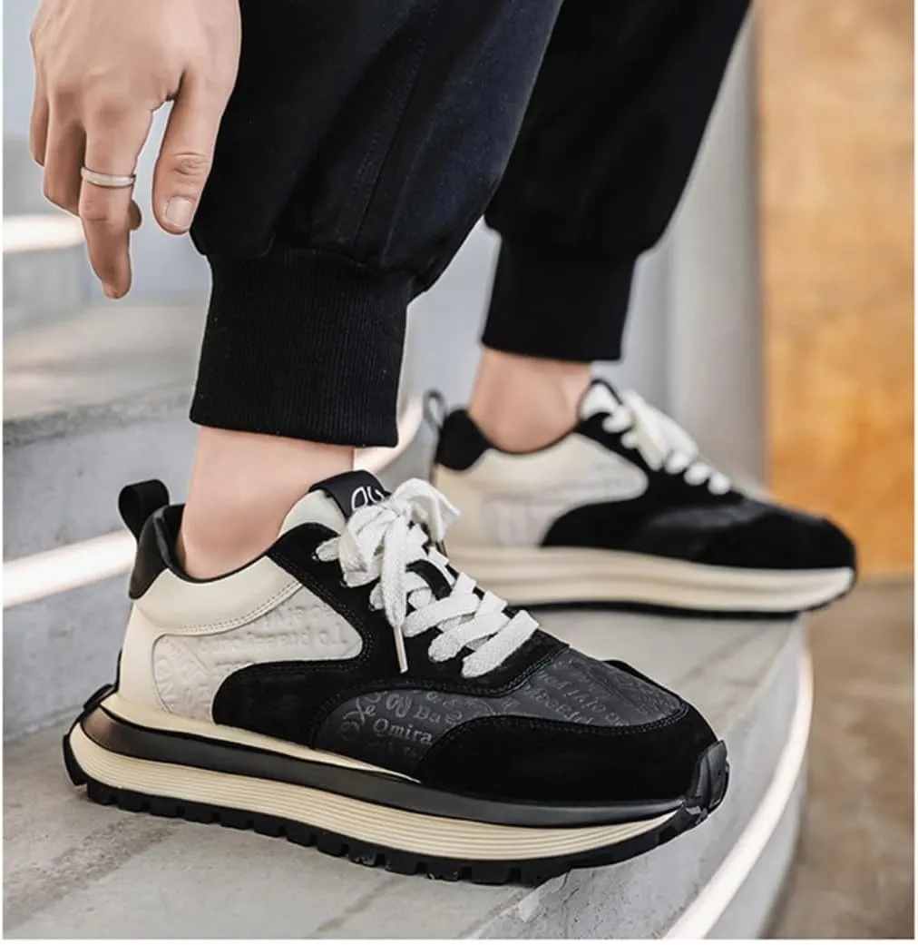 Breathable Comfortable Non-Slip Work Shoes Casual Thick Sole Shoes for Men Lace-Up Chunky Platform Dad Sneakers