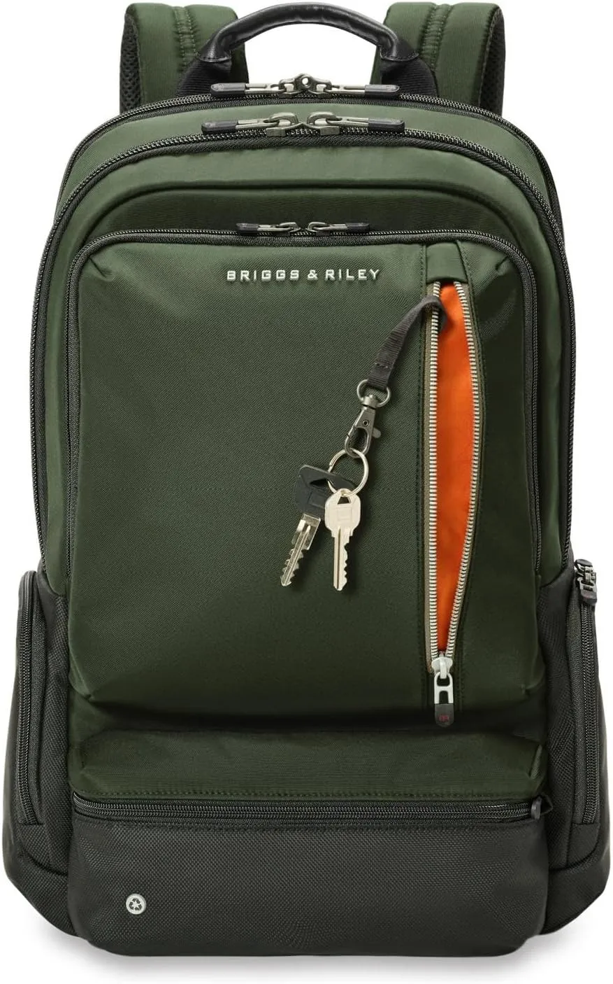 Briggs & Riley Large Cargo Backpack - Carry On Travel Backpack for Women & Men, Personal Item Bag, Self-Repairing Zippers, Padded Straps, Fits up to 17" Laptop - HTA Collection, Forest