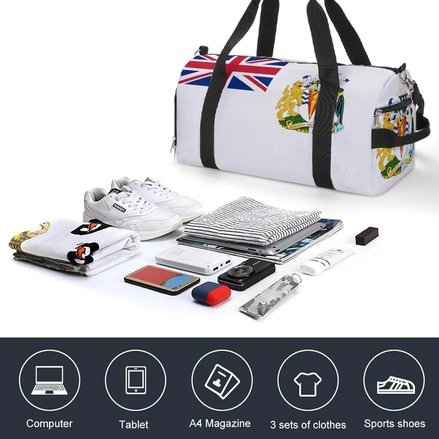 British Antarctic Territory Flag Gym Duffel for Boys Girls with Waterproof Shoe Compartment Tote