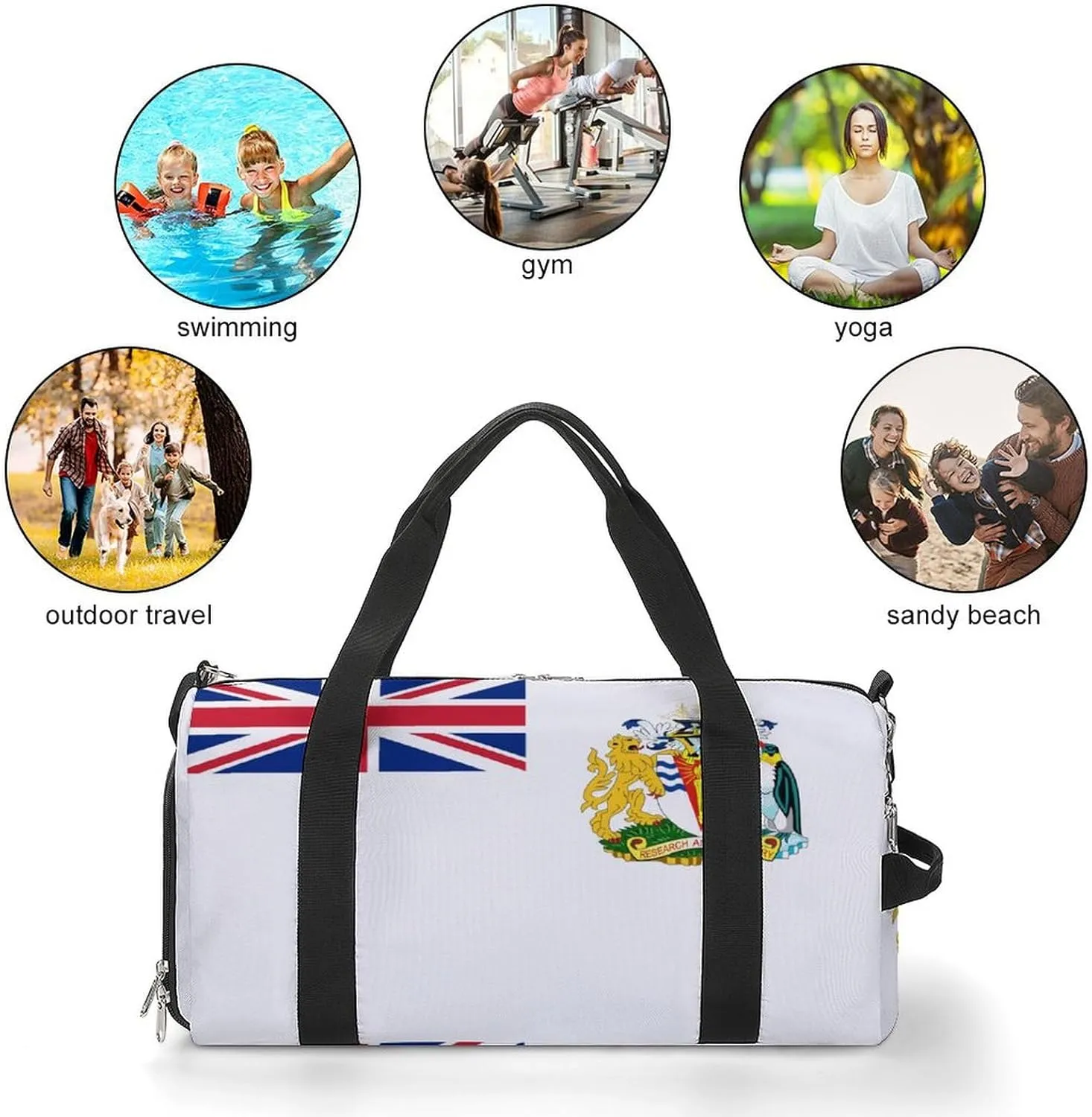 British Antarctic Territory Flag Gym Duffel for Boys Girls with Waterproof Shoe Compartment Tote
