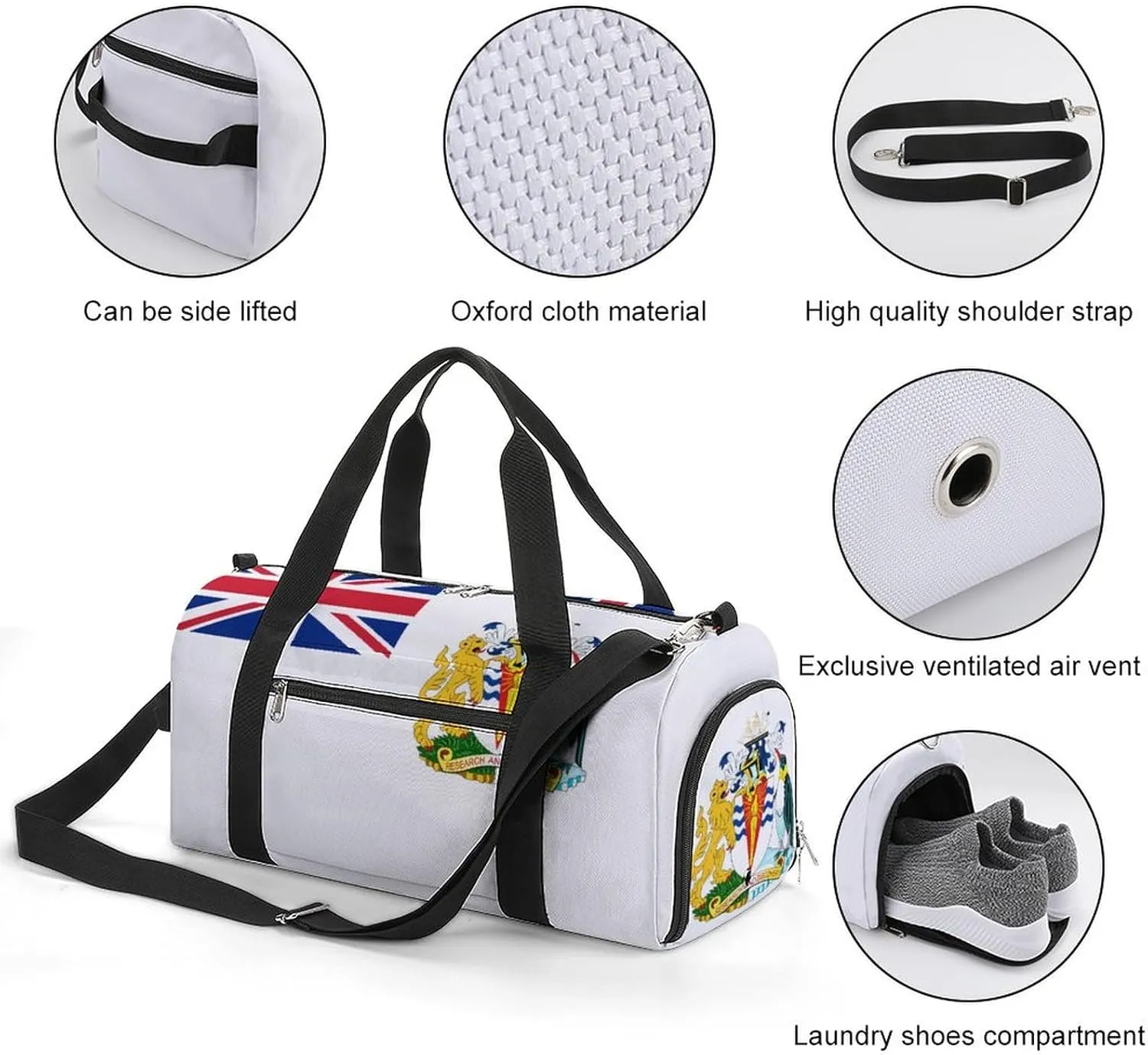 British Antarctic Territory Flag Gym Duffel for Boys Girls with Waterproof Shoe Compartment Tote