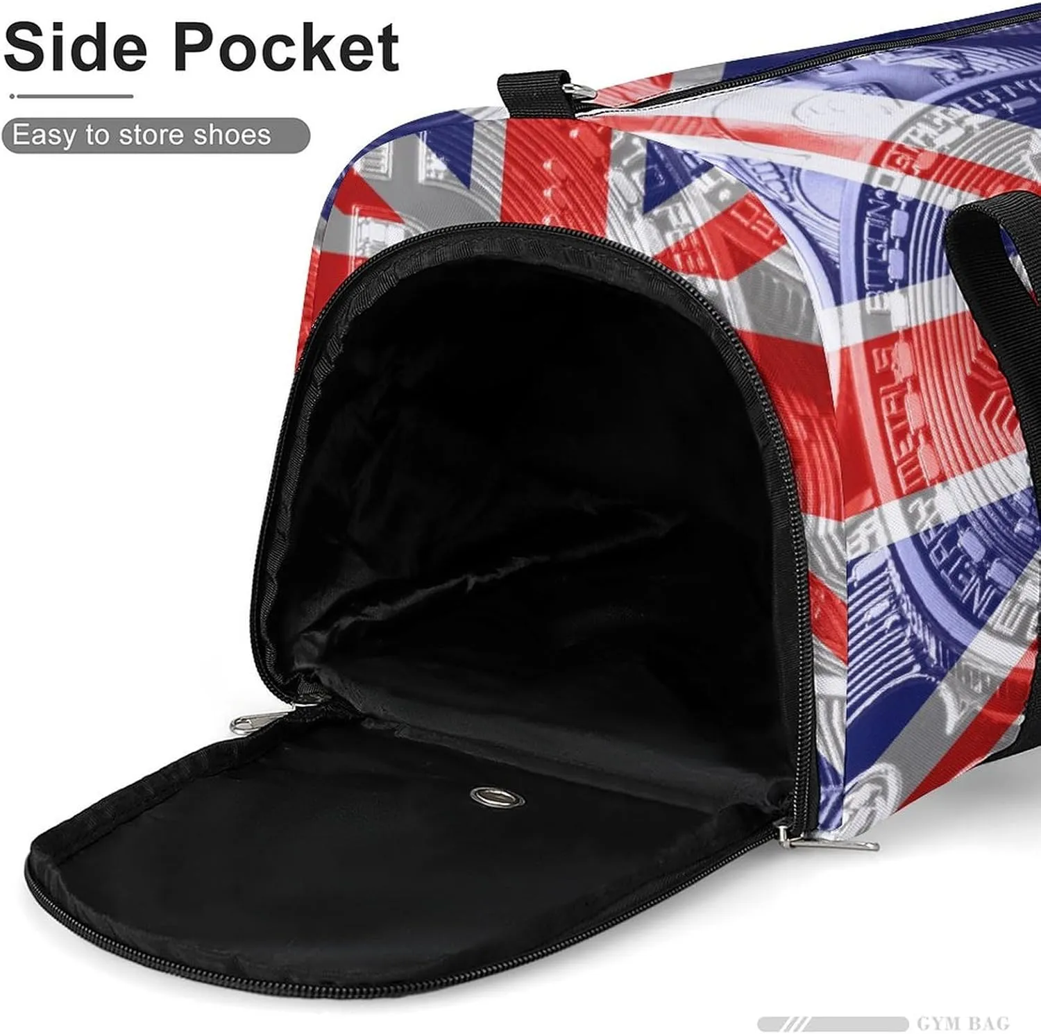 British Flag Bitcoin Gym Duffel Bag Waterproof with Shoe Compartment for Sports