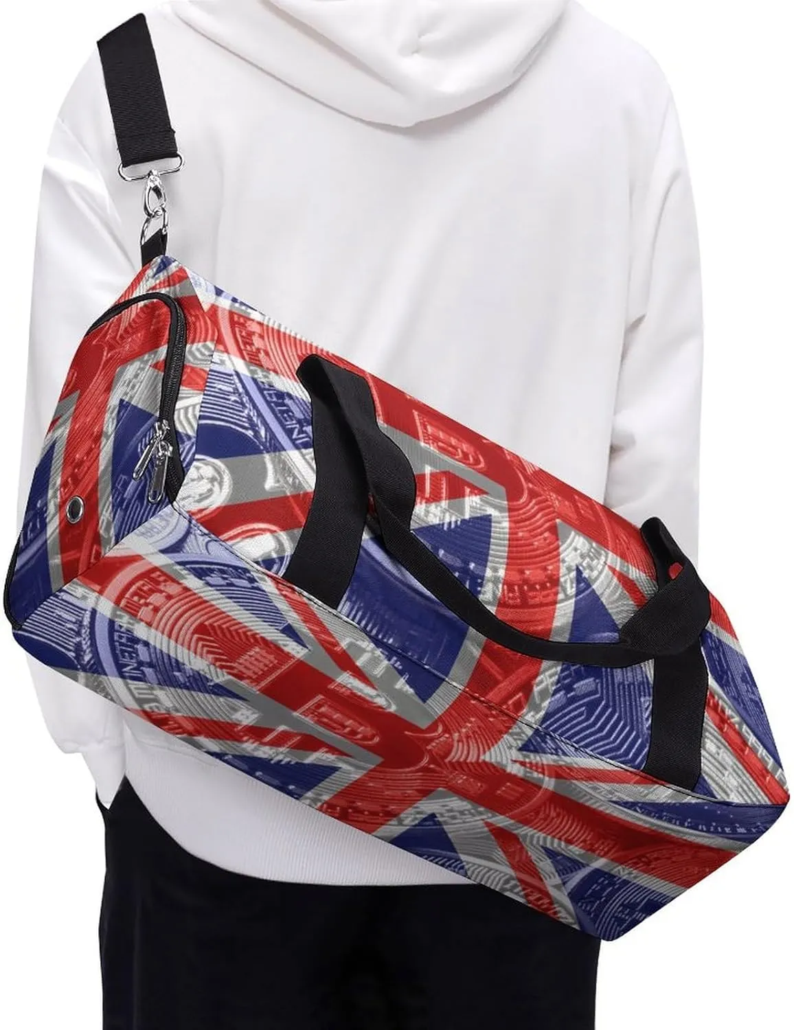 British Flag Bitcoin Gym Duffel Bag Waterproof with Shoe Compartment for Sports