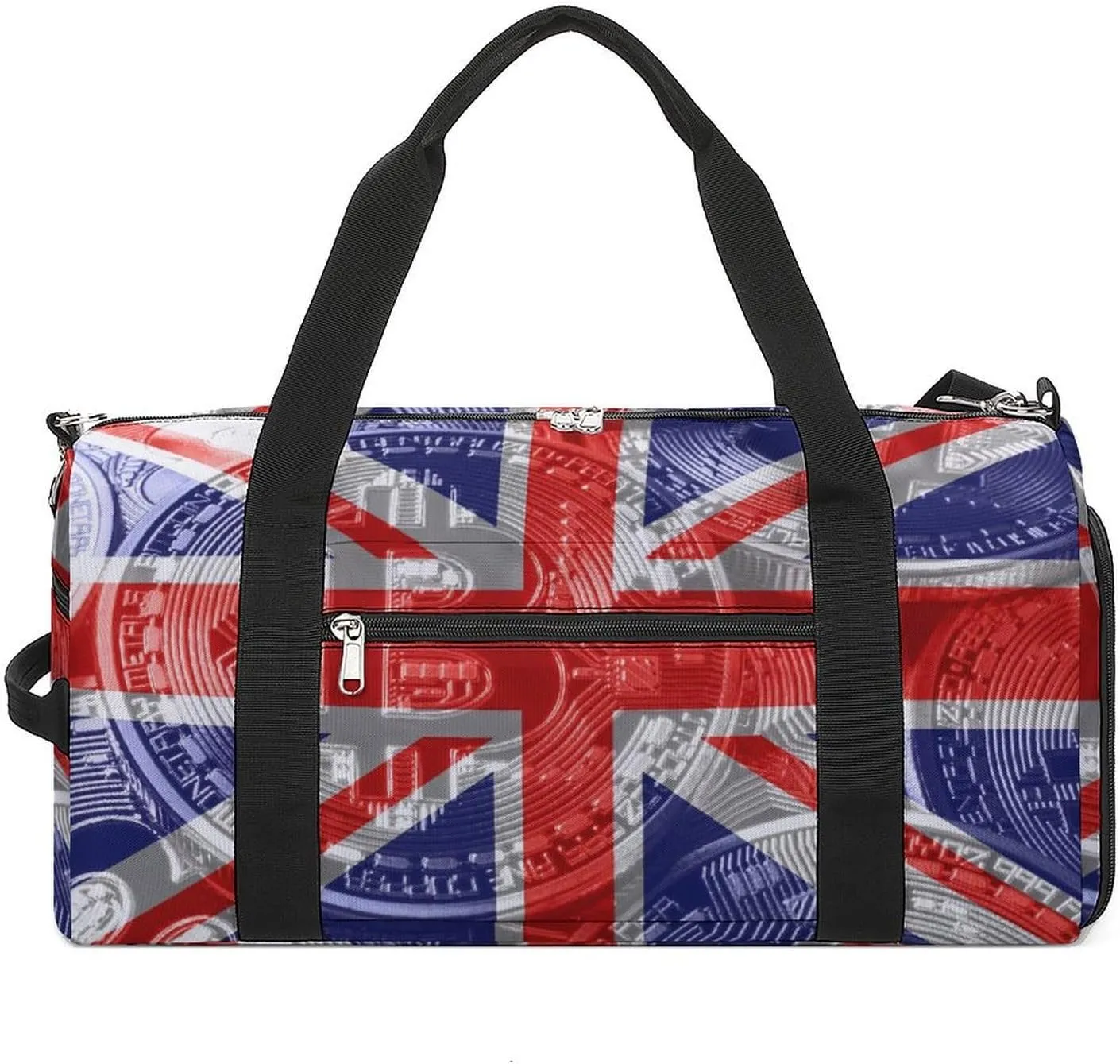 British Flag Bitcoin Gym Duffel Bag Waterproof with Shoe Compartment for Sports
