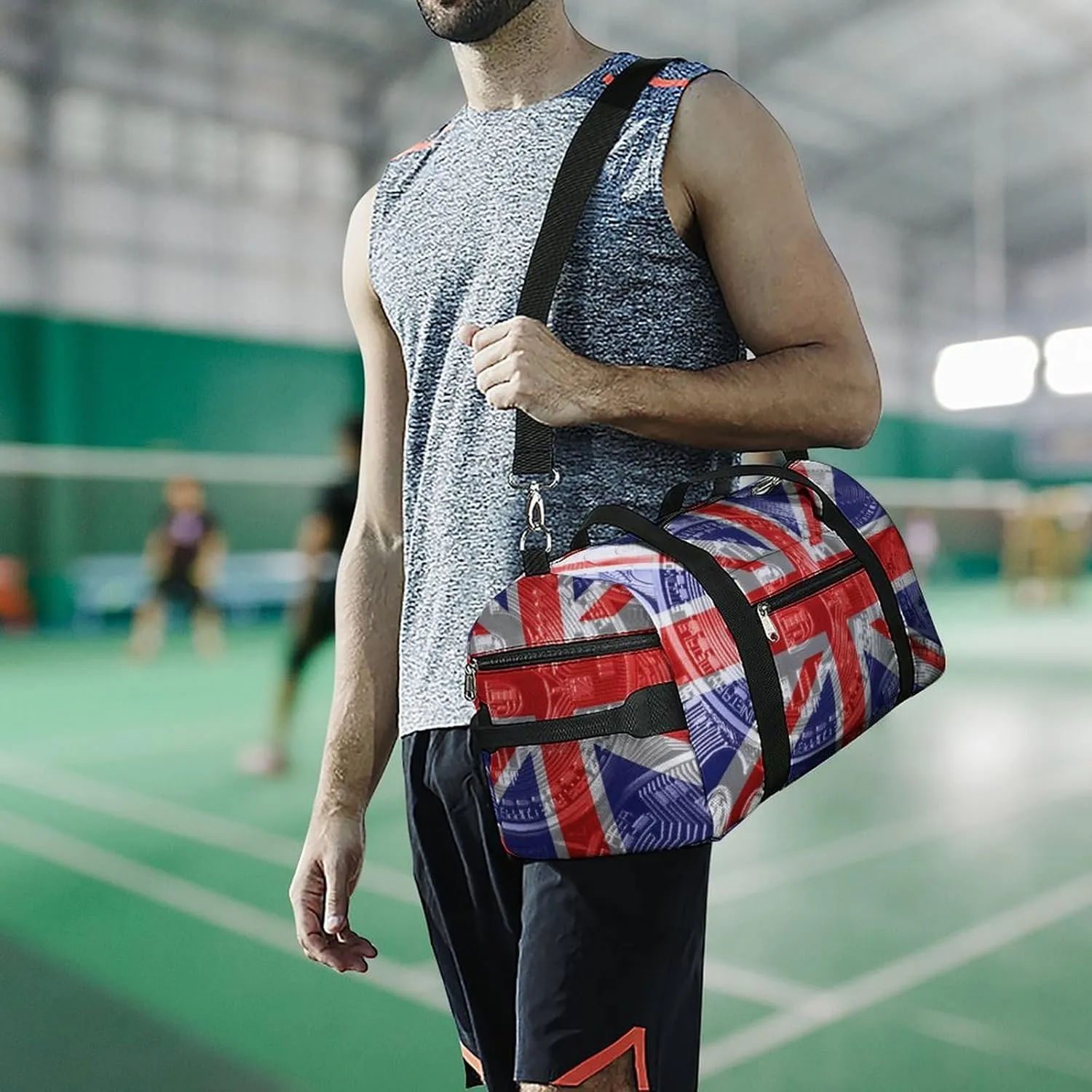 British Flag Bitcoin Gym Duffel Bag Waterproof with Shoe Compartment for Sports