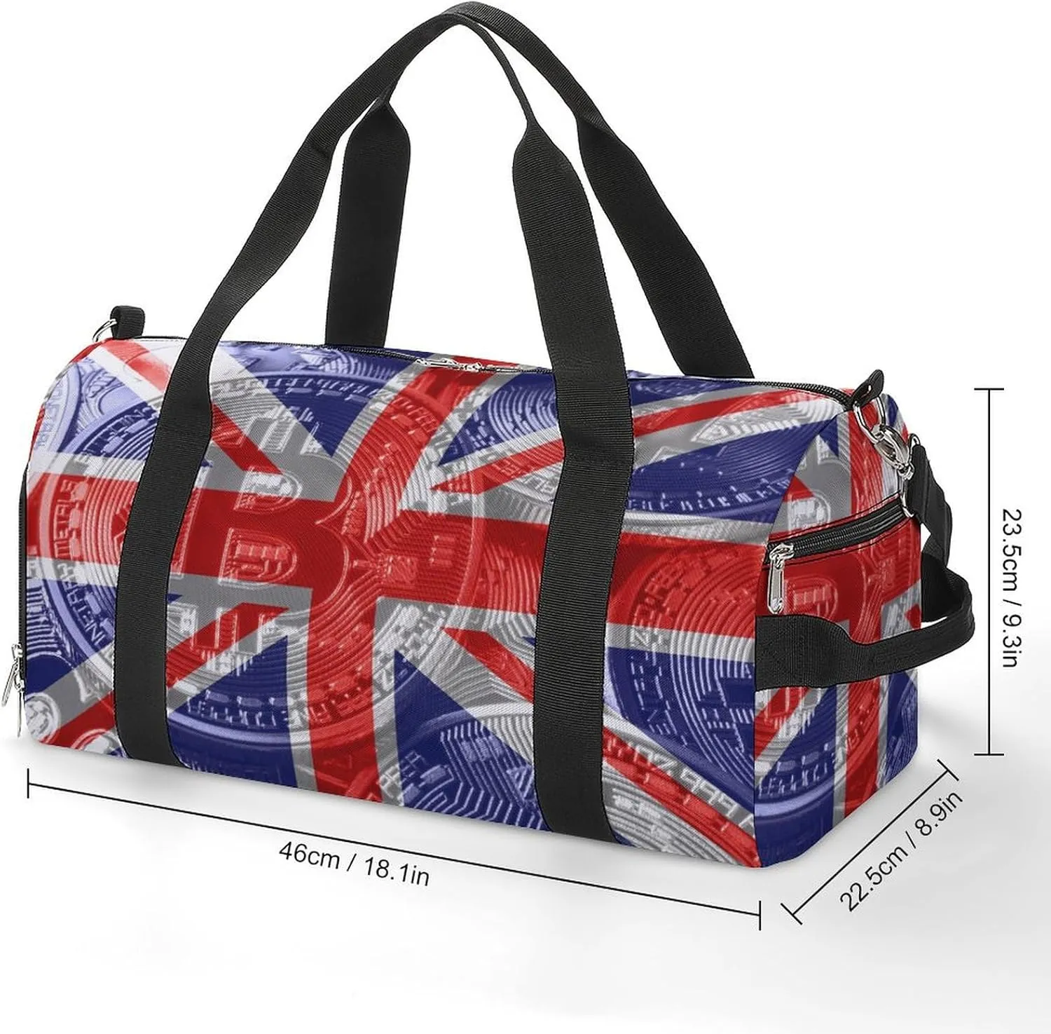 British Flag Bitcoin Gym Duffel Bag Waterproof with Shoe Compartment for Sports