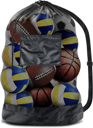 BROTOU Thickened Extra Large Sports Ball Bag Mesh Socce Ball Bag Heavy Duty Drawstring Bags Team Work for Holding Basketball, Volleyball, Baseball, Swimming Gear with Shoulder Strap