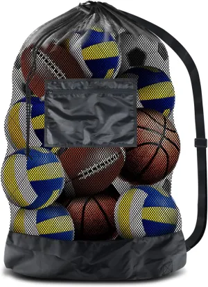 BROTOU Thickened Extra Large Sports Ball Bag Mesh Socce Ball Bag Heavy Duty Drawstring Bags Team Work for Holding Basketball, Volleyball, Baseball, Swimming Gear with Shoulder Strap